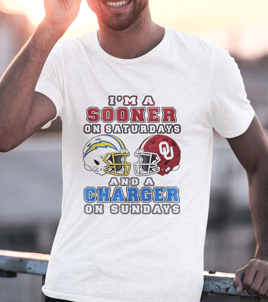 I'm A Sooner On Saturdays And A Charger On Sundays Football Helmets T-Shirt