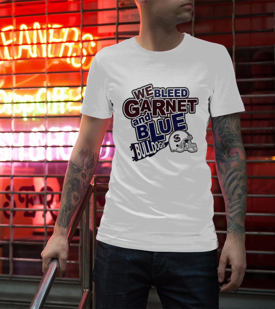 We Bleed Garnet And Blue Bulldogs South Carolina State Football T-Shirt