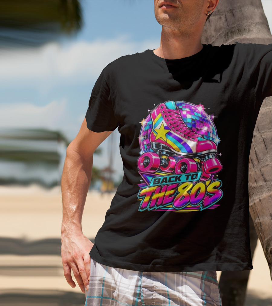 Back To The 80's Roller Skate Disco Vibrant Retro Starburst T-Shirt