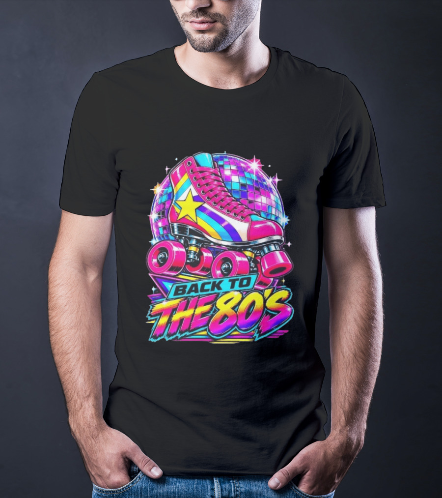 Back To The 80's Roller Skate Disco Vibrant Retro Starburst T-Shirt