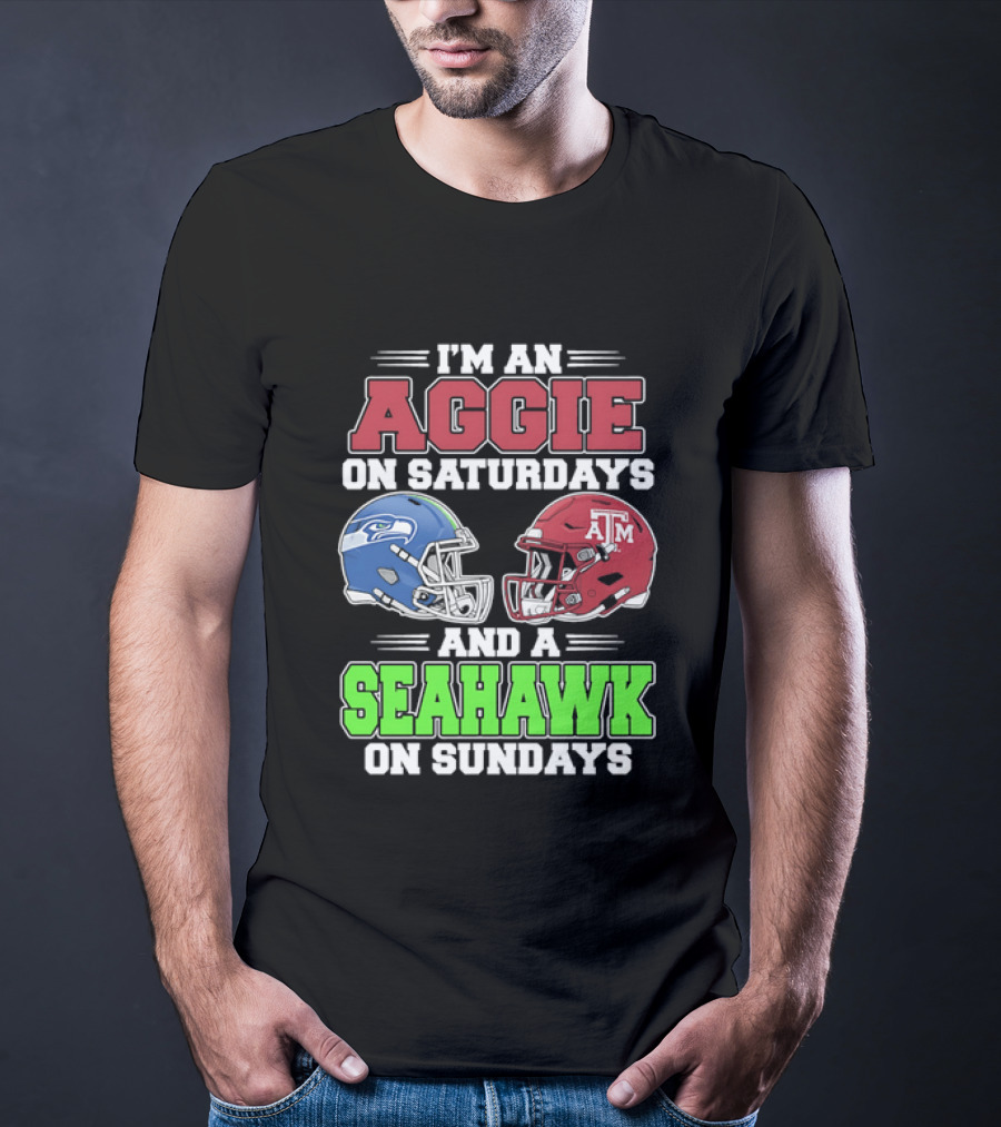 I'm An Aggie On Saturdays And A Seahawk On Sundays Football Helmets T-Shirt