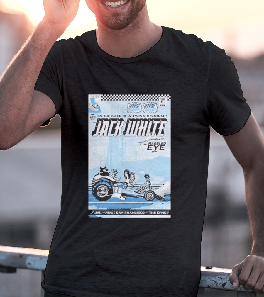 Jack White Twister Storm SF Comic Book Adventure Featuring Marbled Eye San Francisco The Civic T-Shirt