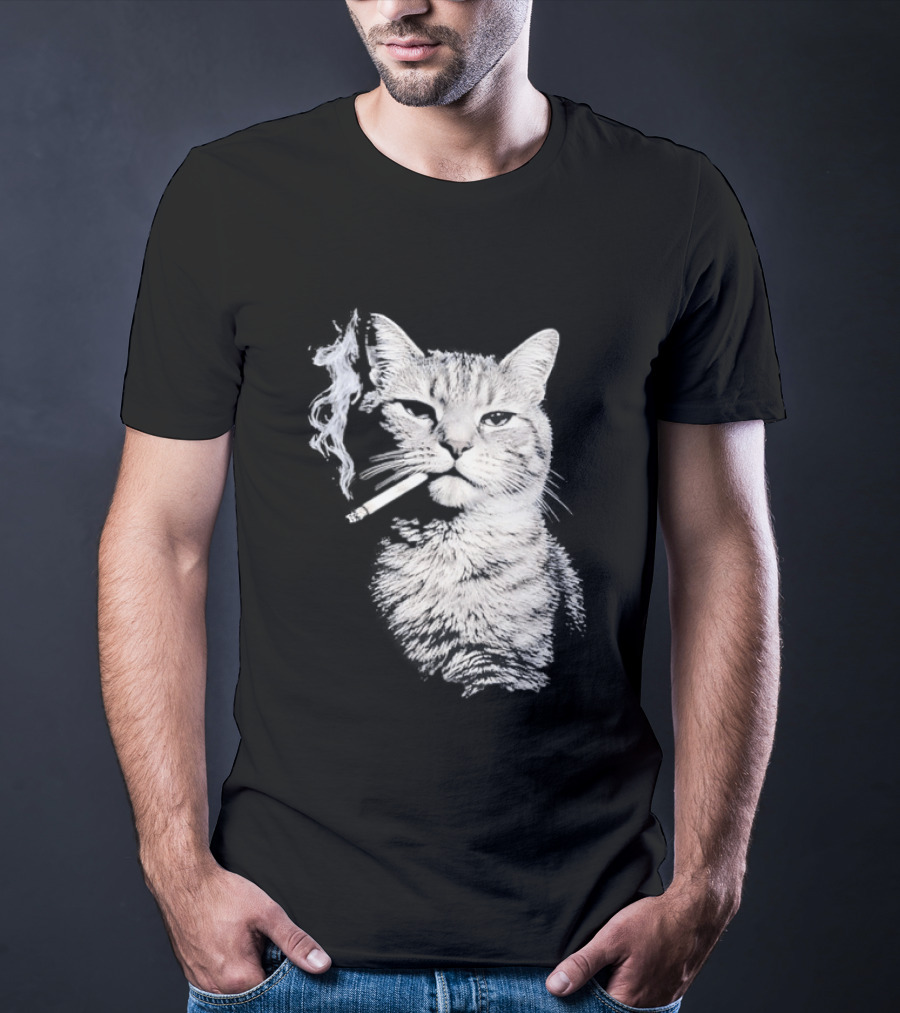 Tabby Cat Smoking Cigarette Animal T-Shirt