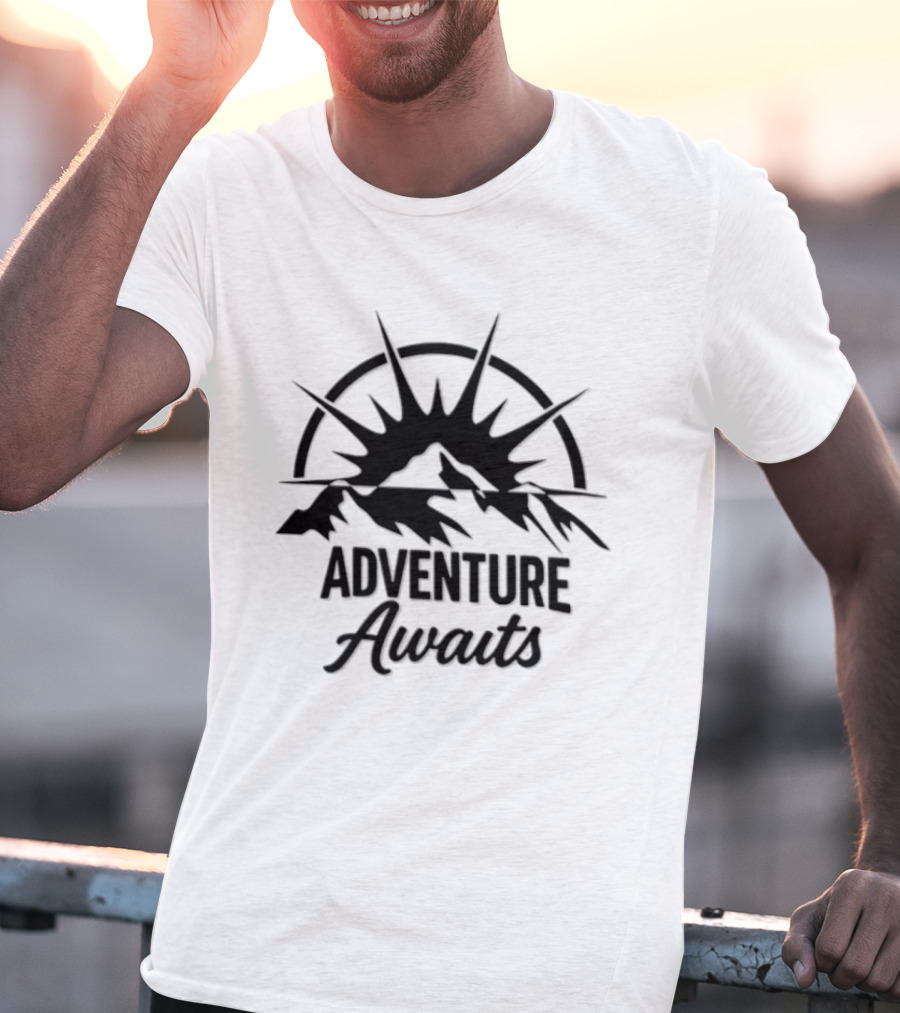 Adventure Awaits Mountain Sunset Vinyl Decal T-Shirt
