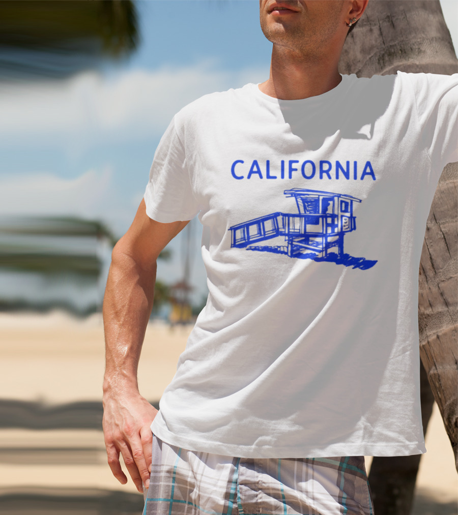 California Beach Sketch Lifeguard Tower T-Shirt