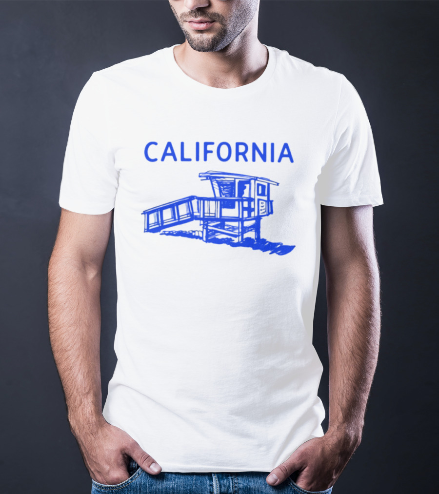 California Beach Sketch Lifeguard Tower T-Shirt