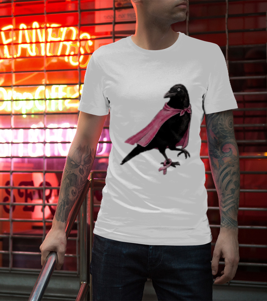 Breast Cancer Awareness Month Pink Ribbon Crow We Wear Pink In October T-Shirt