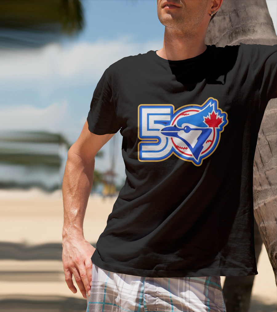Toronto Blue Jays 50th Anniversary Logo With Maple Leaf And Baseball T-Shirt