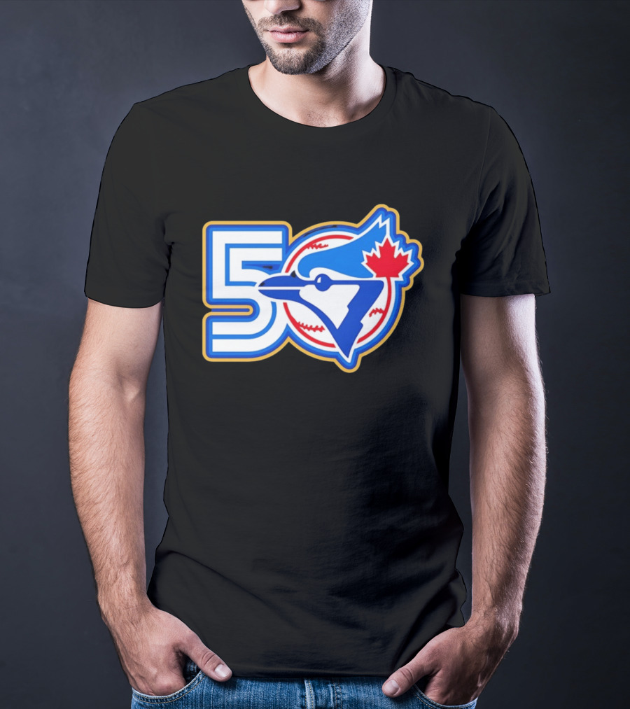 Toronto Blue Jays 50th Anniversary Logo With Maple Leaf And Baseball T-Shirt