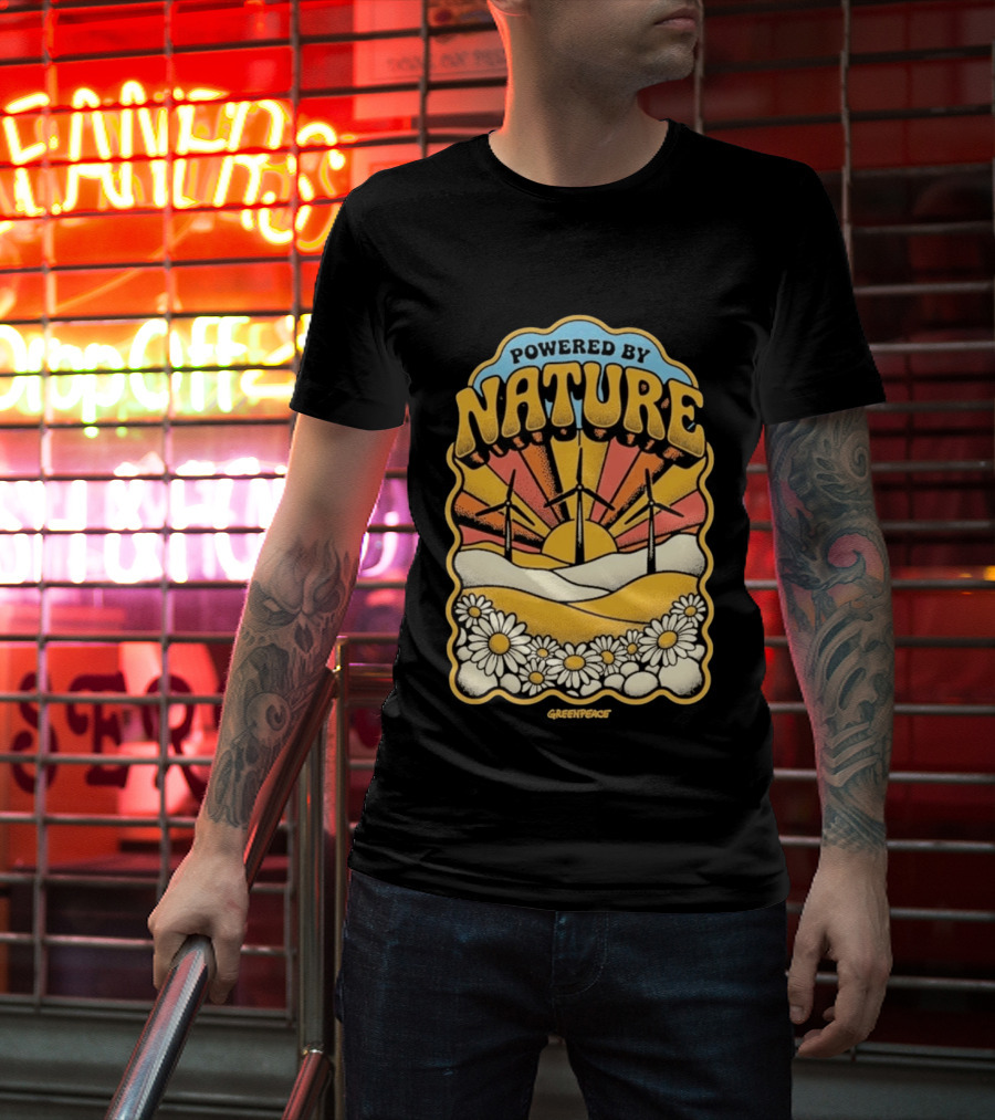 Powered By Nature Wind Turbines Sunflowers Greenpeace T-Shirt