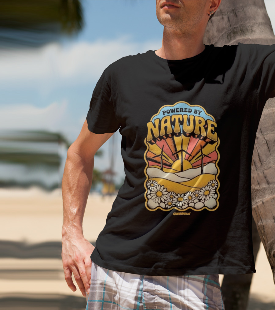 Powered By Nature Wind Turbines Sunflowers Greenpeace T-Shirt
