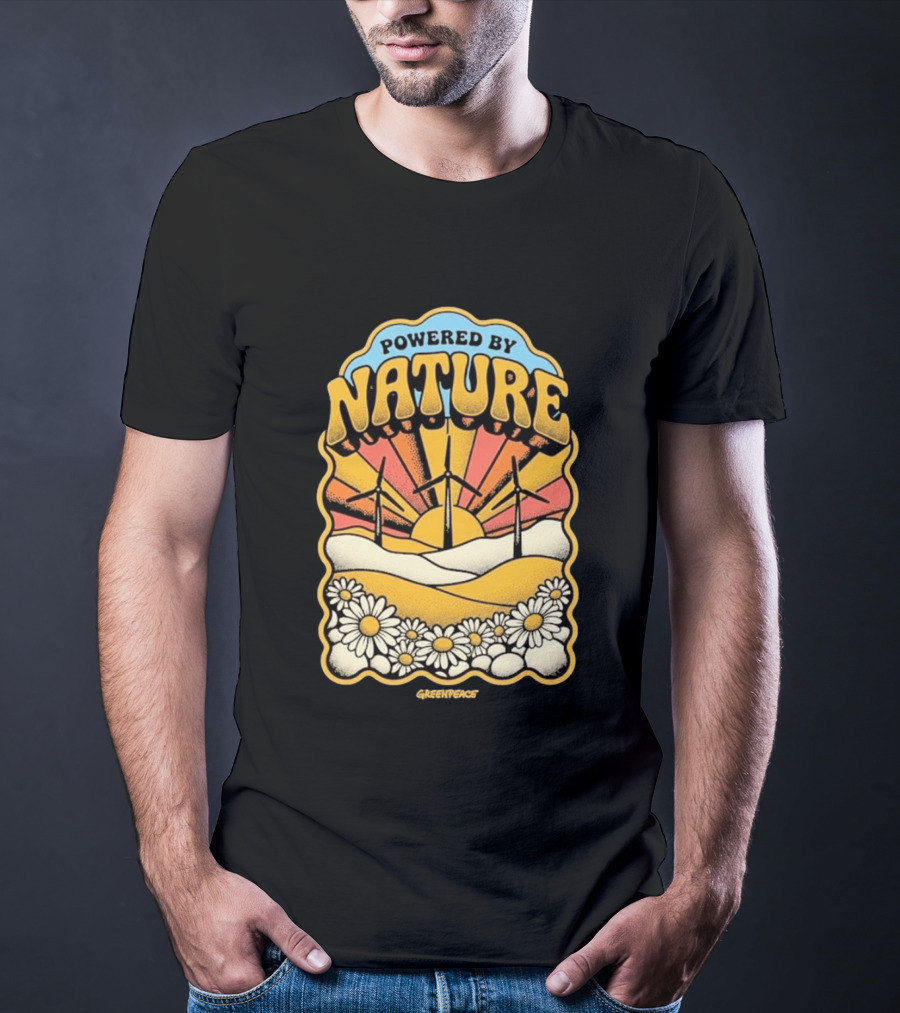 Powered By Nature Wind Turbines Sunflowers Greenpeace T-Shirt