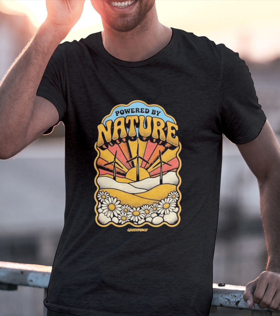 Powered By Nature Wind Turbines Sunflowers Greenpeace T-Shirt