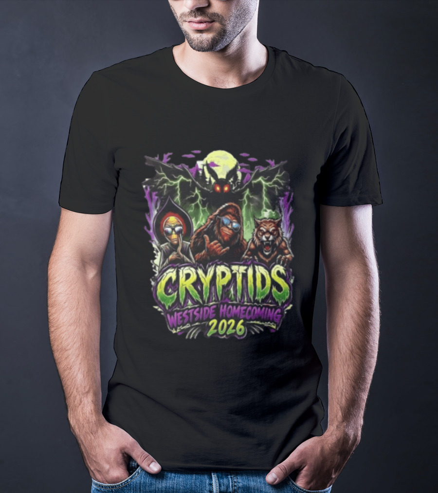 Cryptids Alien Bigfoot Werewolf Mothman Westside Homecoming 2026 Moon Lightning T-Shirt
