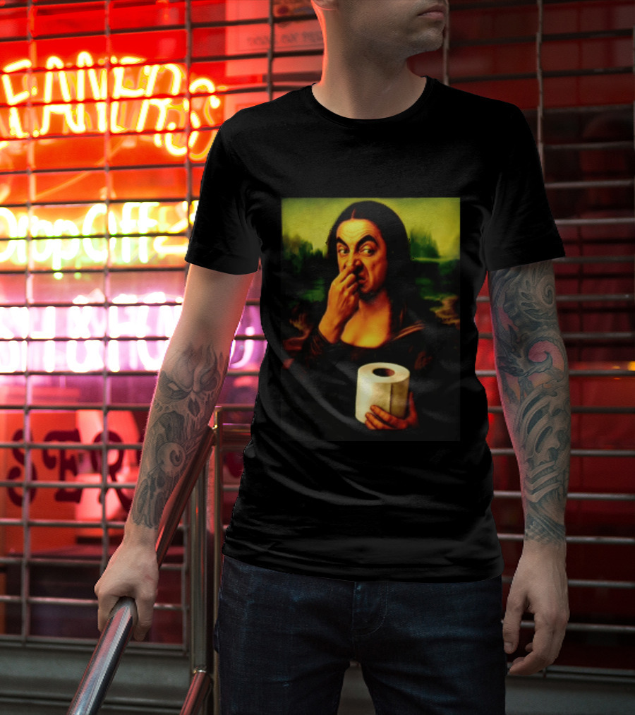 Rowan Atkinson Mona Lisa Nose Picking Toilet Roll Holding T-Shirt