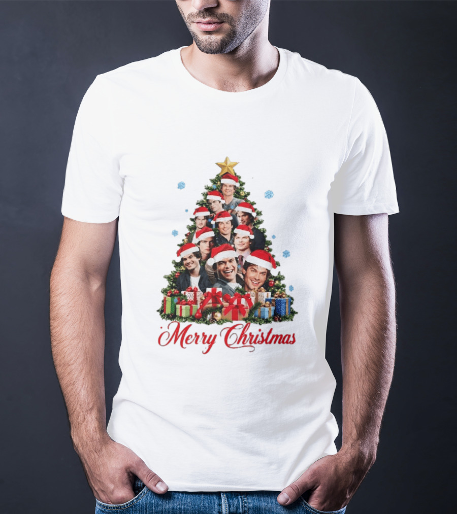 Merry Christmas All I Want For Christmas Is Damon Salvatore Santa Hat Christmas Tree T-Shirt