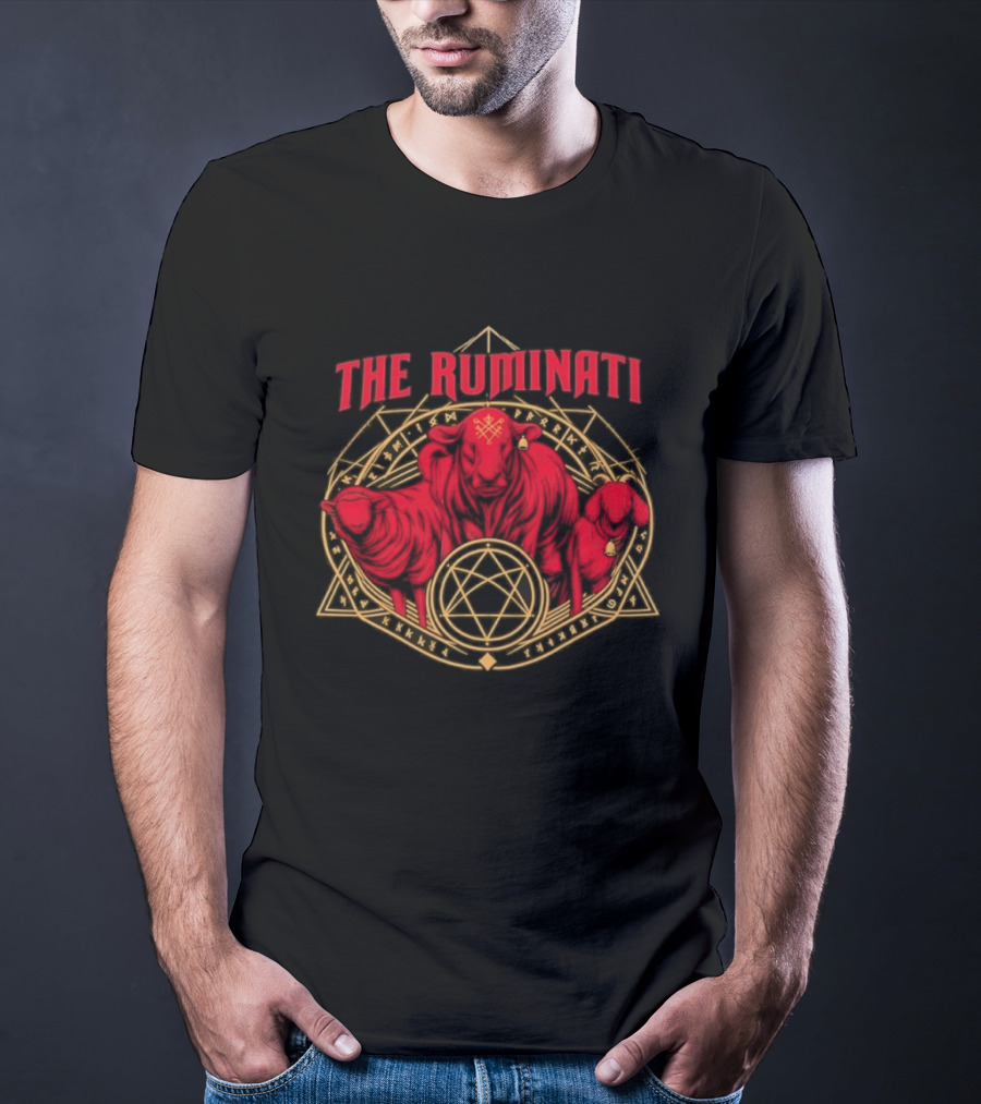The Ruminati Occult Goat And Bull Pentagram Triangular Rune Symbolism T-Shirt