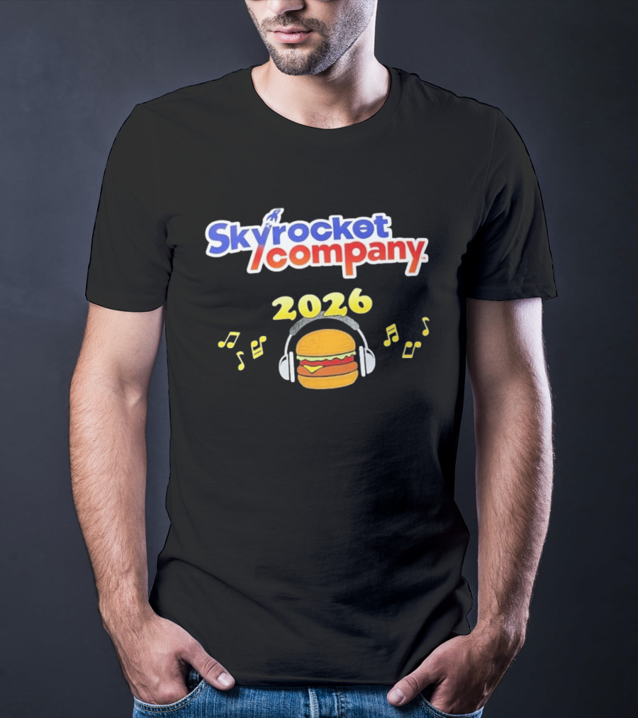 Skyrocket Company 2026 Burger Headphones Musical Notes T-Shirt