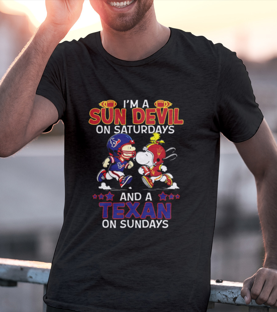 I'm A Sun Devil On Saturdays And A Texan On Sundays Snoopy Charlie Brown Football T-Shirt