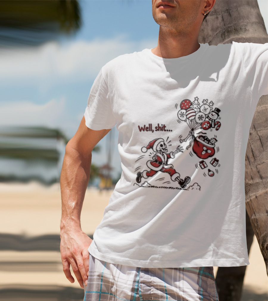 Skeleton Santa Well Shit Christmas Santa Chasing Sweets T-Shirt