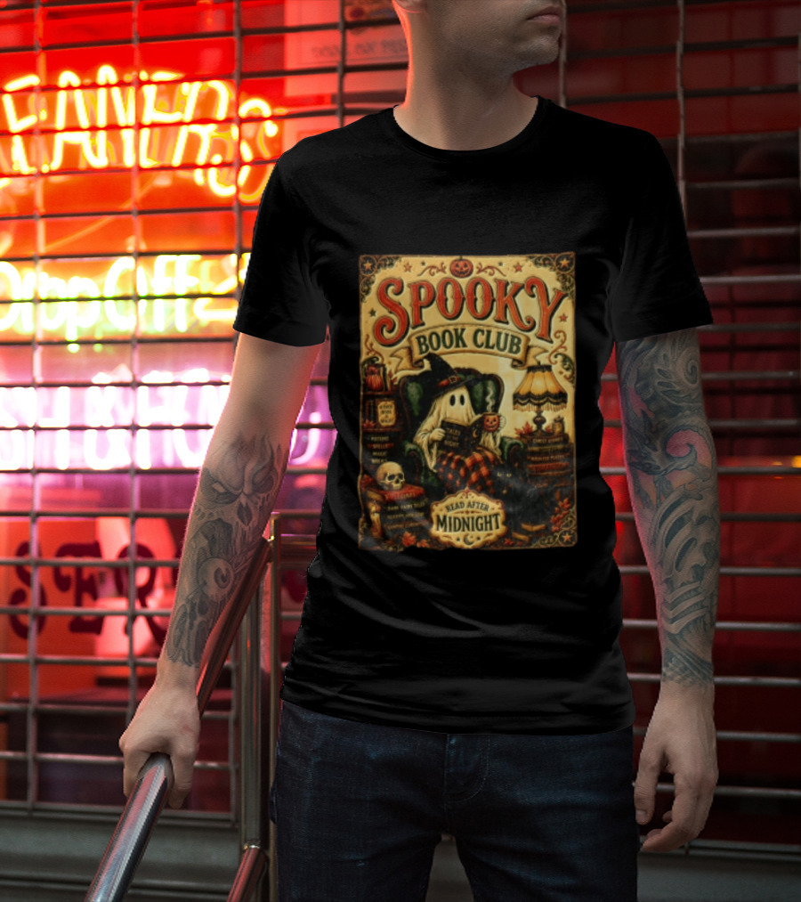 Spooky Book Club Ghost Reading Tales At Midnight Halloween T-Shirt