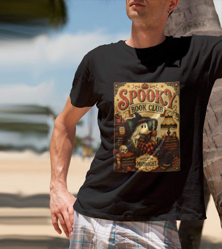 Spooky Book Club Ghost Reading Tales At Midnight Halloween T-Shirt
