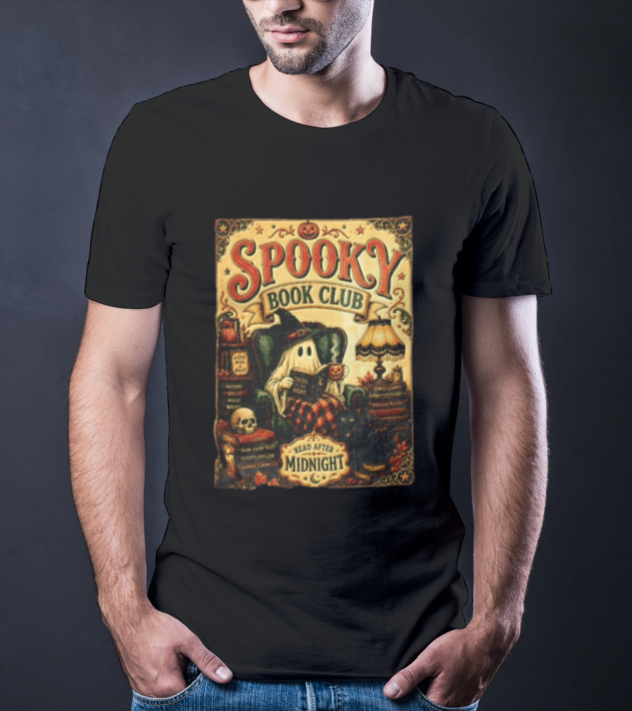 Spooky Book Club Ghost Reading Tales At Midnight Halloween T-Shirt