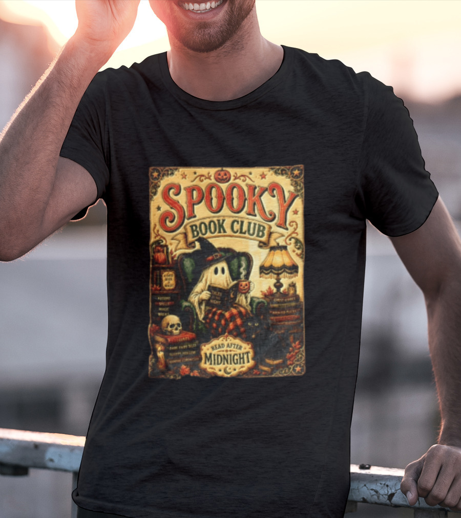 Spooky Book Club Ghost Reading Tales At Midnight Halloween T-Shirt