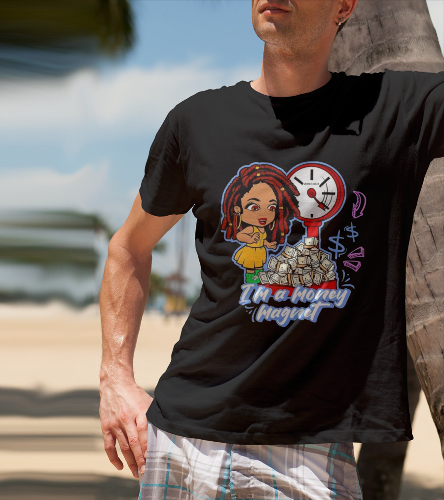 I'm A Money Magnet Hustle Skillz Wealth Mindset Cartoon Woman With Cash T-Shirt