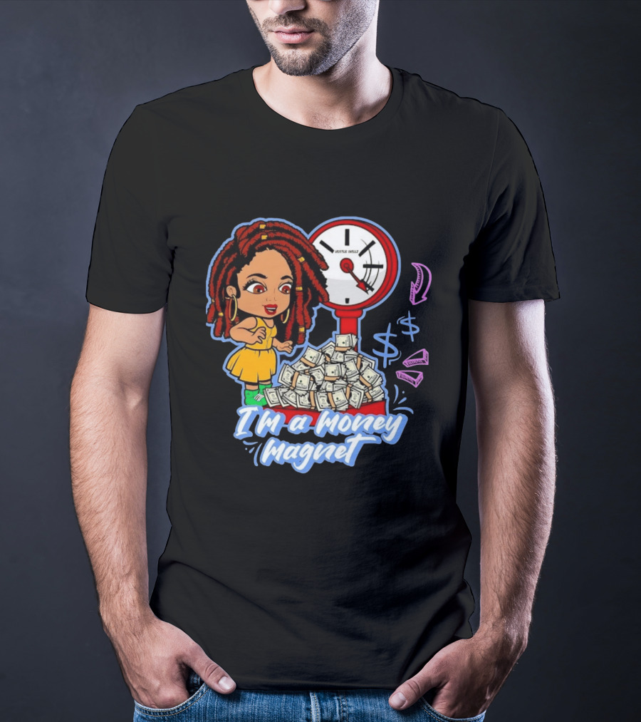 I'm A Money Magnet Hustle Skillz Wealth Mindset Cartoon Woman With Cash T-Shirt