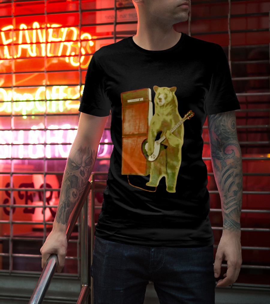 Bear Playing Electric Guitar With Amplifier Retro Vibe T-Shirt