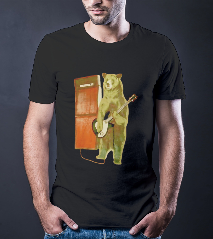 Bear Playing Electric Guitar With Amplifier Retro Vibe T-Shirt