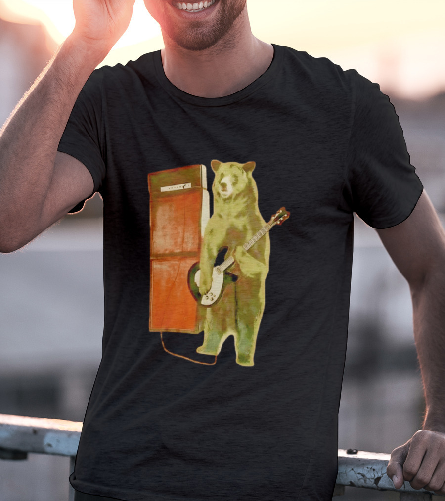Bear Playing Electric Guitar With Amplifier Retro Vibe T-Shirt