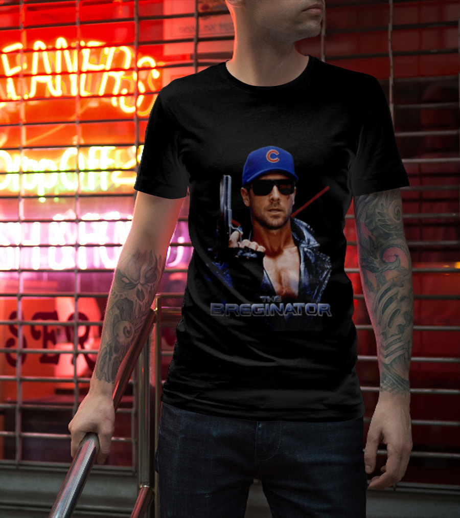 The Breginator Terminator Chicago Cubs Sunglasses Holding Gun T-Shirt