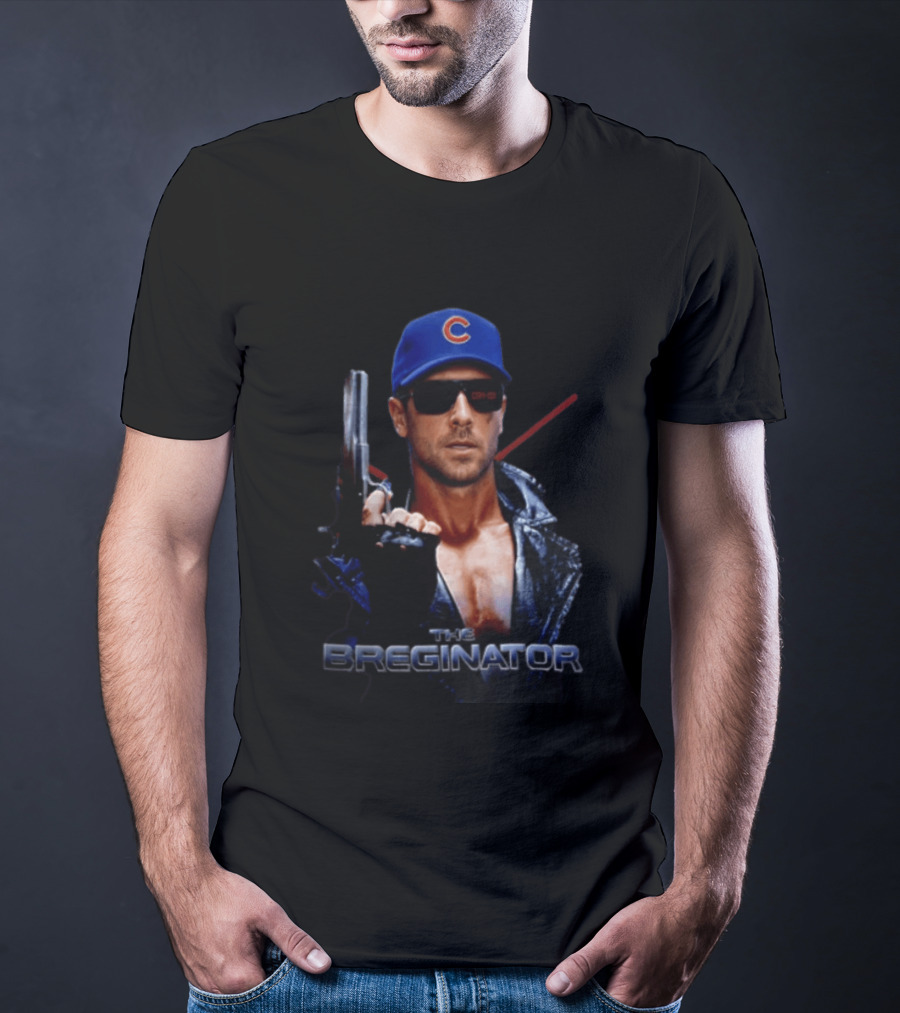 The Breginator Terminator Chicago Cubs Sunglasses Holding Gun T-Shirt