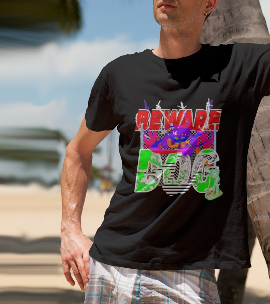 Beware Of Dog Streetwear Urban Graffiti Chain Link Fence T-Shirt