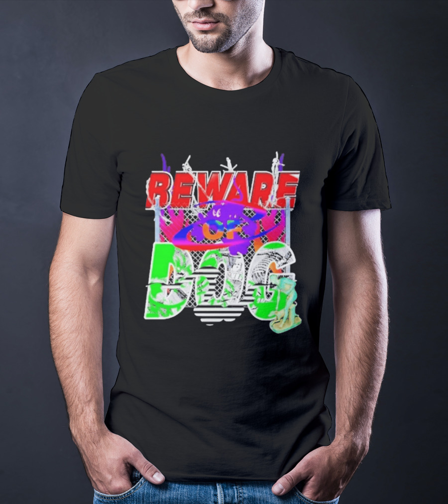Beware Of Dog Streetwear Urban Graffiti Chain Link Fence T-Shirt