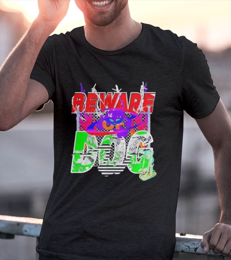 Beware Of Dog Streetwear Urban Graffiti Chain Link Fence T-Shirt