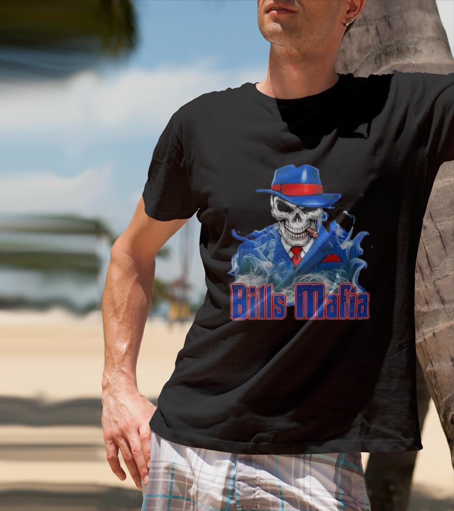 Bills Mafia Skull Smoking Cigar In Suit And Hat T-Shirt