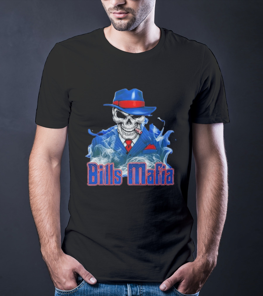 Bills Mafia Skull Smoking Cigar In Suit And Hat T-Shirt