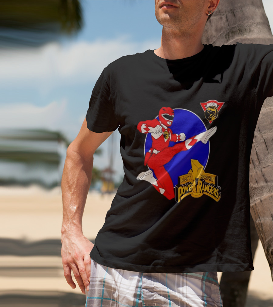 Jason Red Ranger Mighty Morphin Power Rangers Iconic Kick Pose Lion T-Shirt