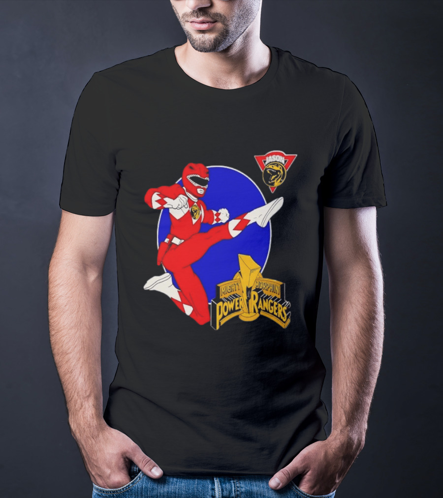 Jason Red Ranger Mighty Morphin Power Rangers Iconic Kick Pose Lion T-Shirt