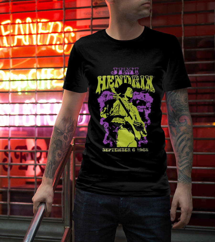 Jimi Hendrix September 6 1968 Concert Rock Legend Iconic Purple Yellow T-Shirt