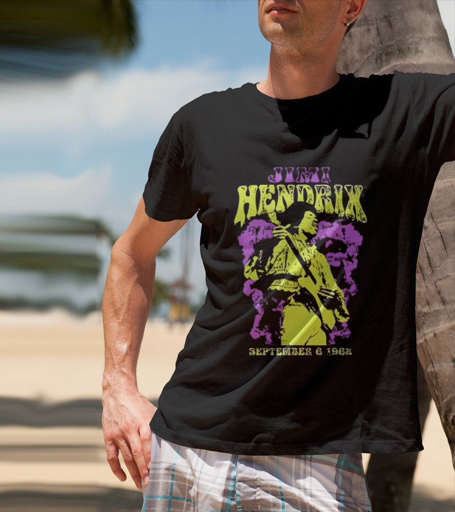 Jimi Hendrix September 6 1968 Concert Rock Legend Iconic Purple Yellow T-Shirt