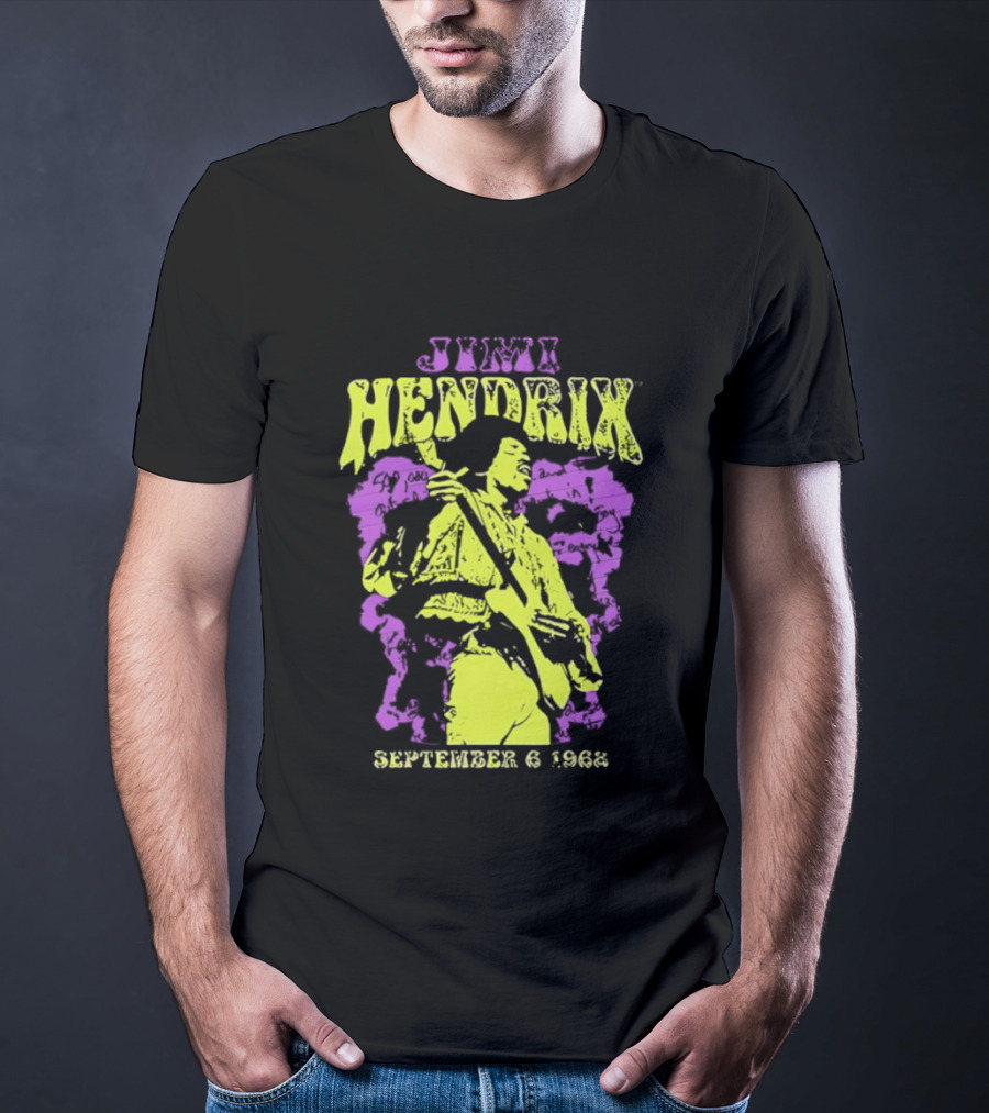 Jimi Hendrix September 6 1968 Concert Rock Legend Iconic Purple Yellow T-Shirt