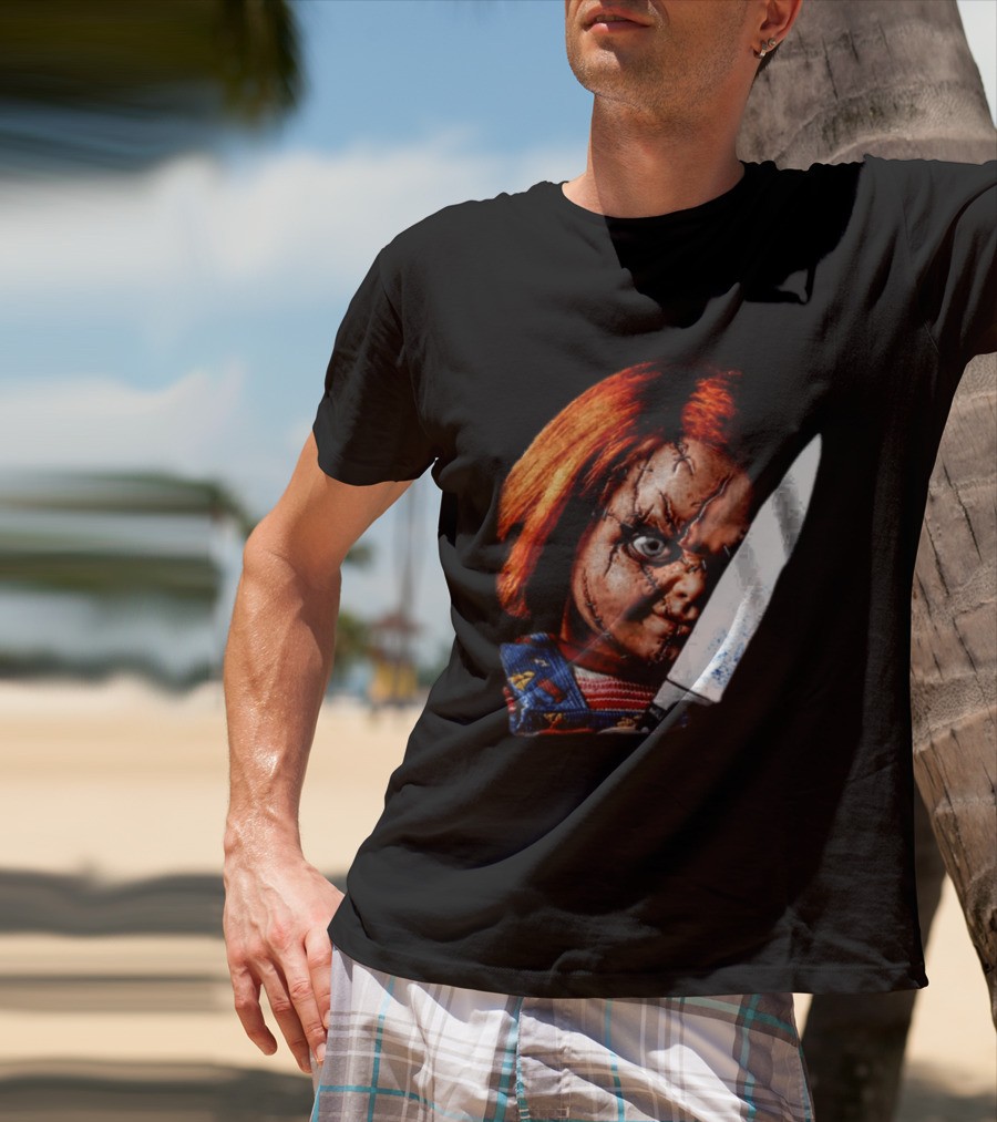 Chucky Child's Play Stitched Doll Knife Horror Movie Character 2 Sided T-Shirt