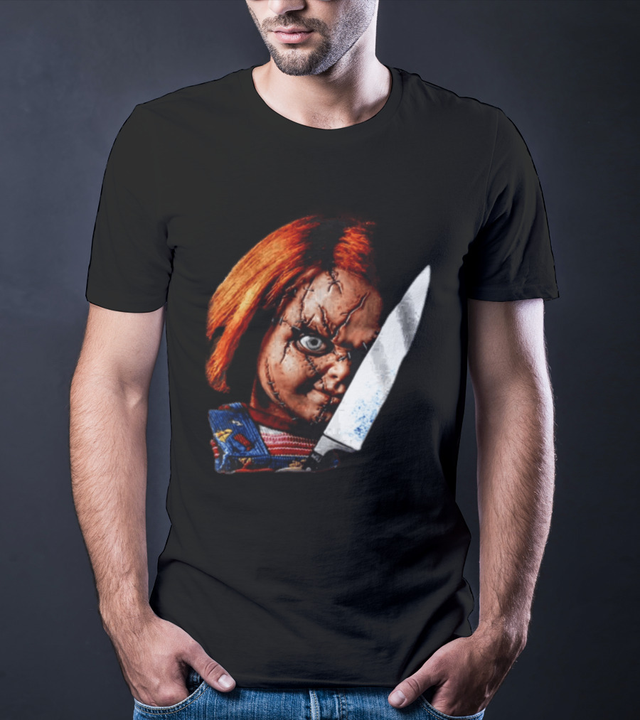 Chucky Child's Play Stitched Doll Knife Horror Movie Character 2 Sided T-Shirt