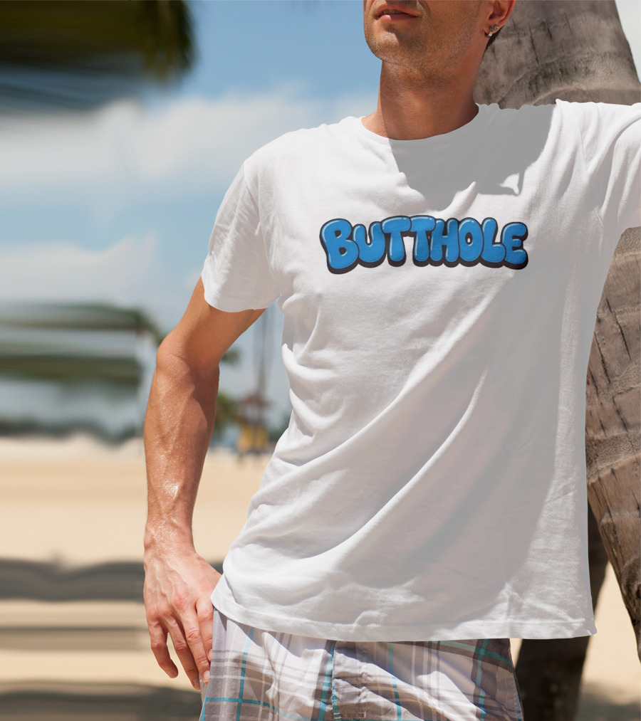 Butthole Bubble Letter Graffiti Blue T-Shirt