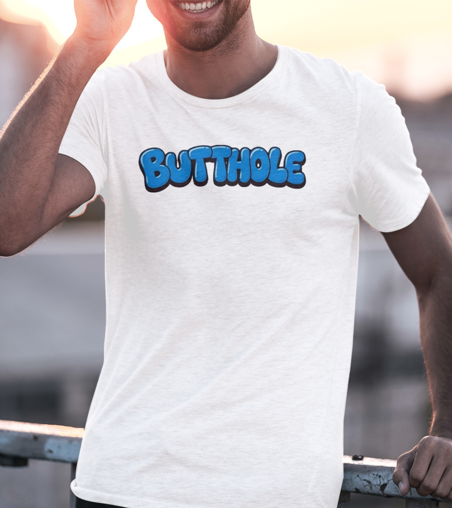 Butthole Bubble Letter Graffiti Blue T-Shirt