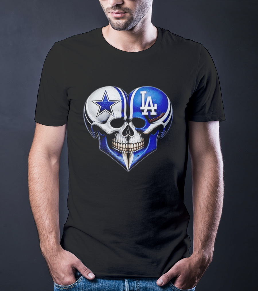 Dallas Cowboys Los Angeles Dodgers Heart Skull T-Shirt